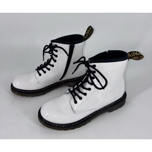 Dr Martens Doc 1460Y Youth Patent Leather Lace Up Boots White US Big Girl 5 MINT